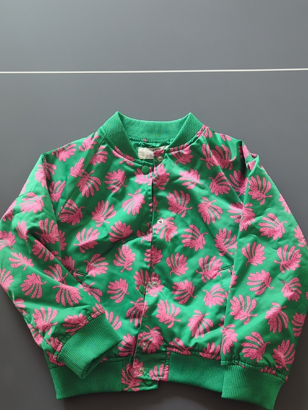 H&M Green Jacket with Pink Palm Accents